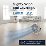 Lasko Wind Machine® 20" Air Circulator Floor Fan (3-speed, manual, 360° airflow, light gray)