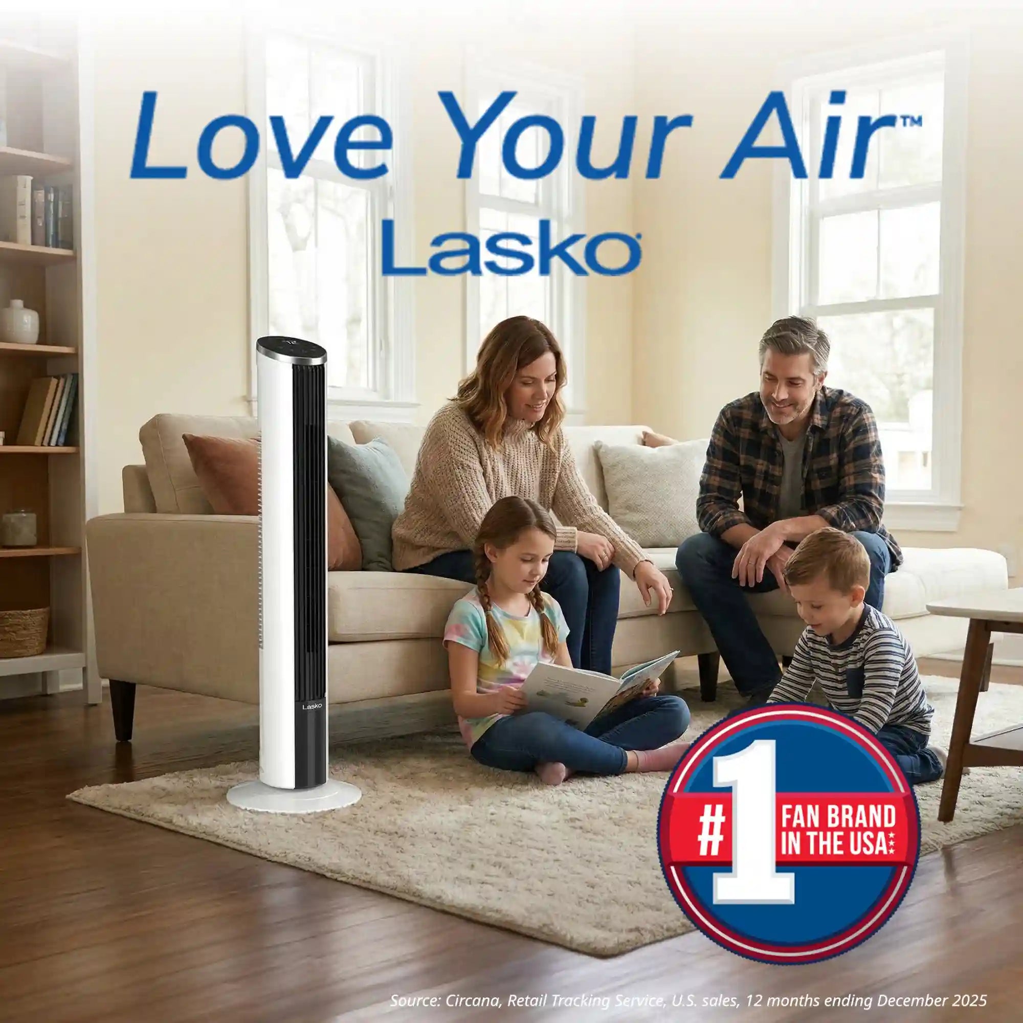Lasko WhisperForce™ DC 42" Tower Fan (12-speed, remote, white)