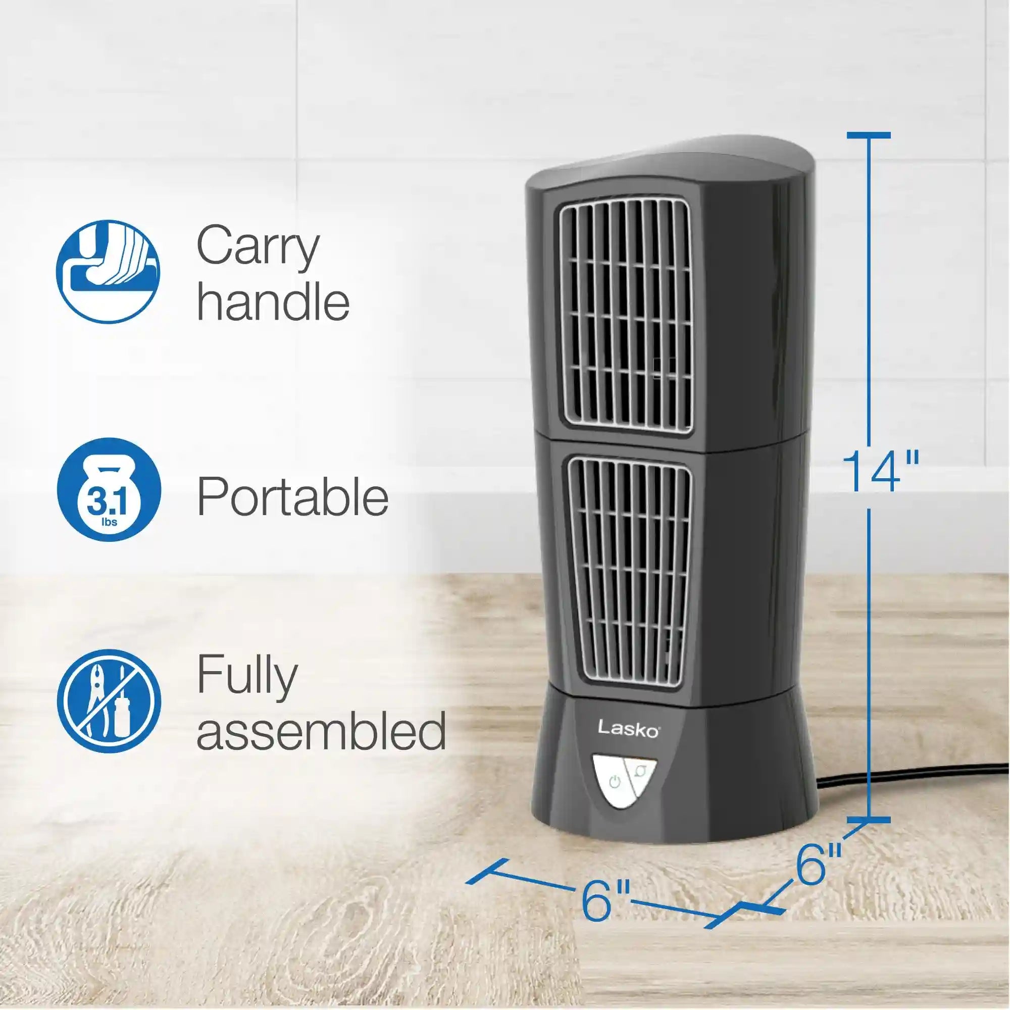 Lasko Platinum 14" Wind Tower® Table Top Fan (3-speed, manual, oscillation, black)