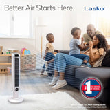 Lasko 36" Tower Fan (3-speed, remote, timer, 60° oscillation, white)