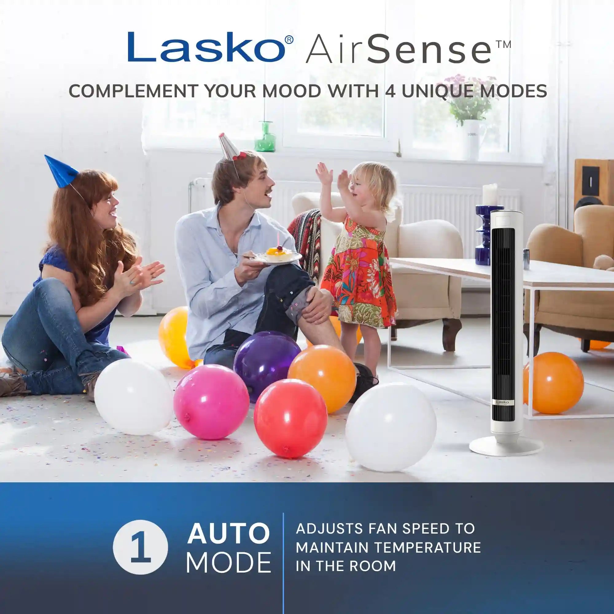 Lasko WhisperForce™ DC 40" Tower Fan (12-speed, remote, timer, air filtration, white/black)