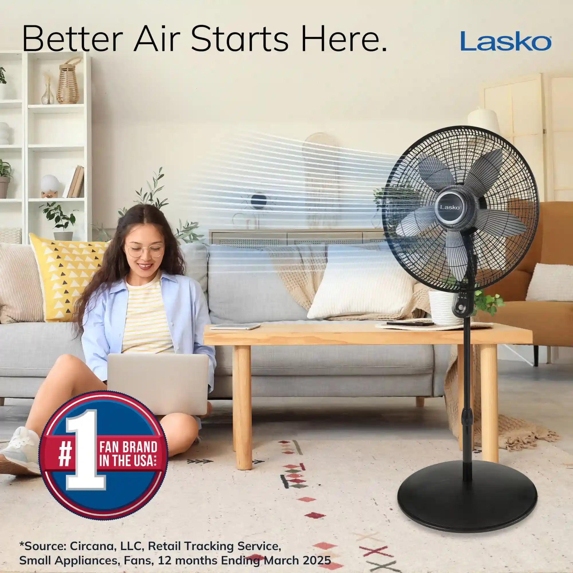 Lasko 20" Pedestal Fan (4-speed, remote, timer, black)