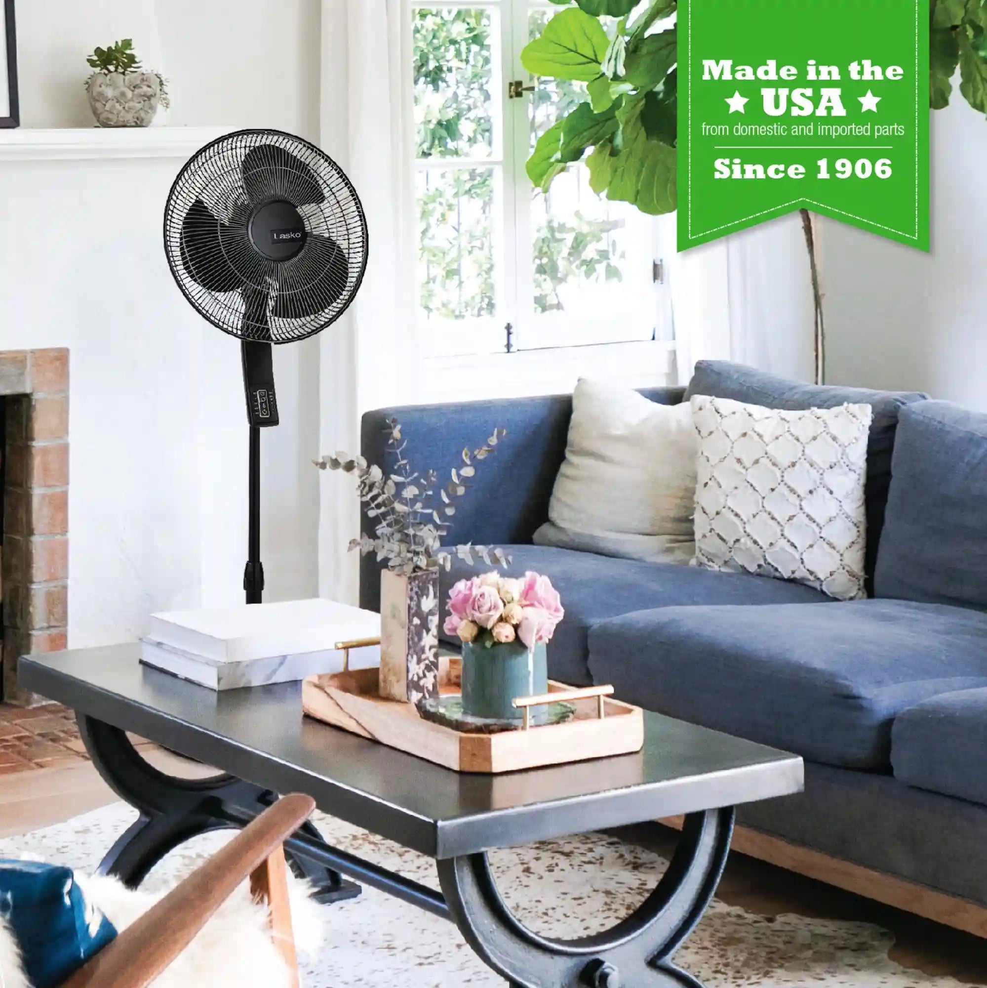 Lasko 16" Pedestal Fan (4-speed, remote, timer, thermostat, black)