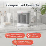 Lasko 8" Bathroom Ceramic Heater (2 heat settings, timer, ALCI saftey plug, white)