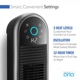 Lasko Aria™ 22" Ceramic Tower Heater (3 heat settings, remote, timer, smart, black)