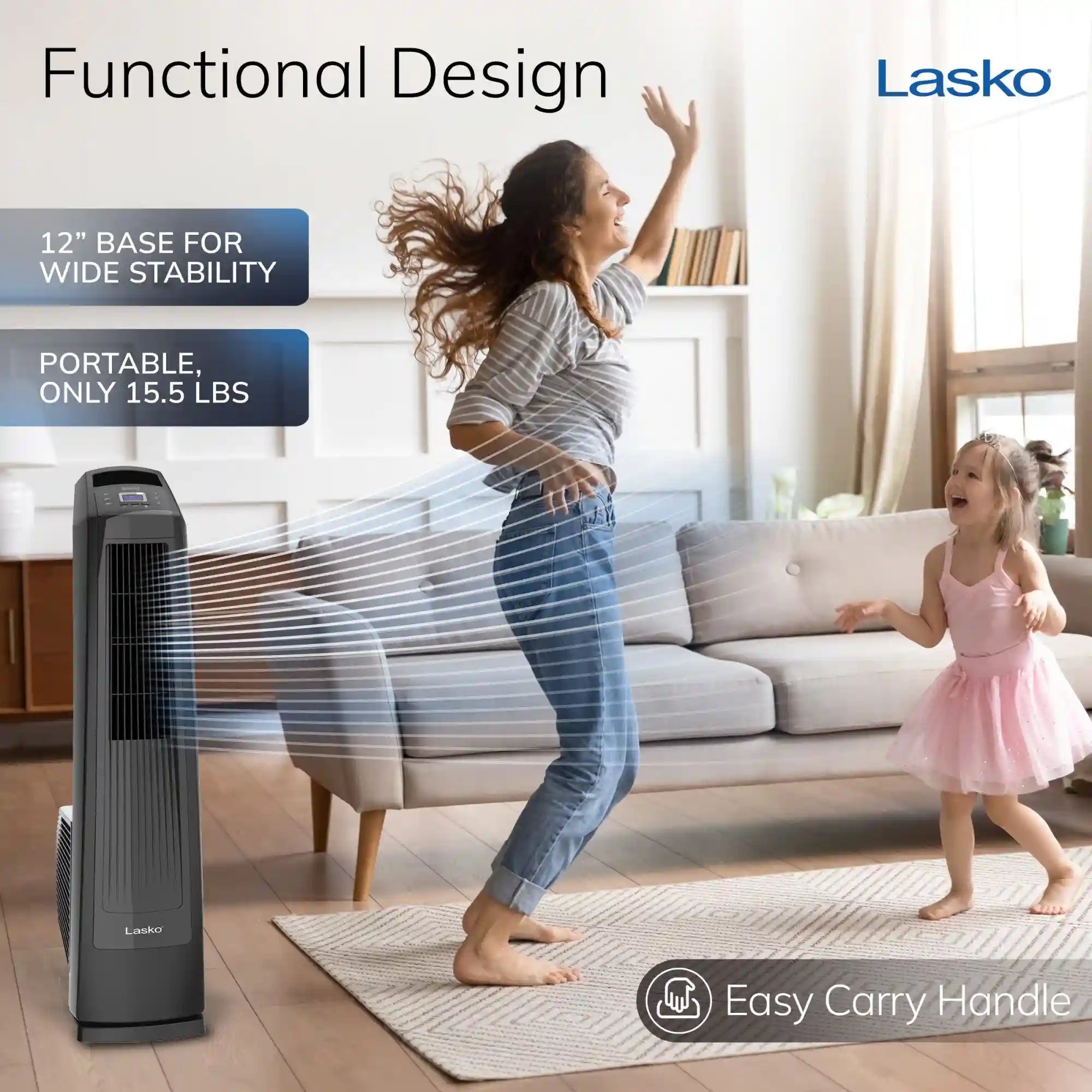 Lasko High Velocity 35" Tower Fan (3-speed, remote, timer, black)