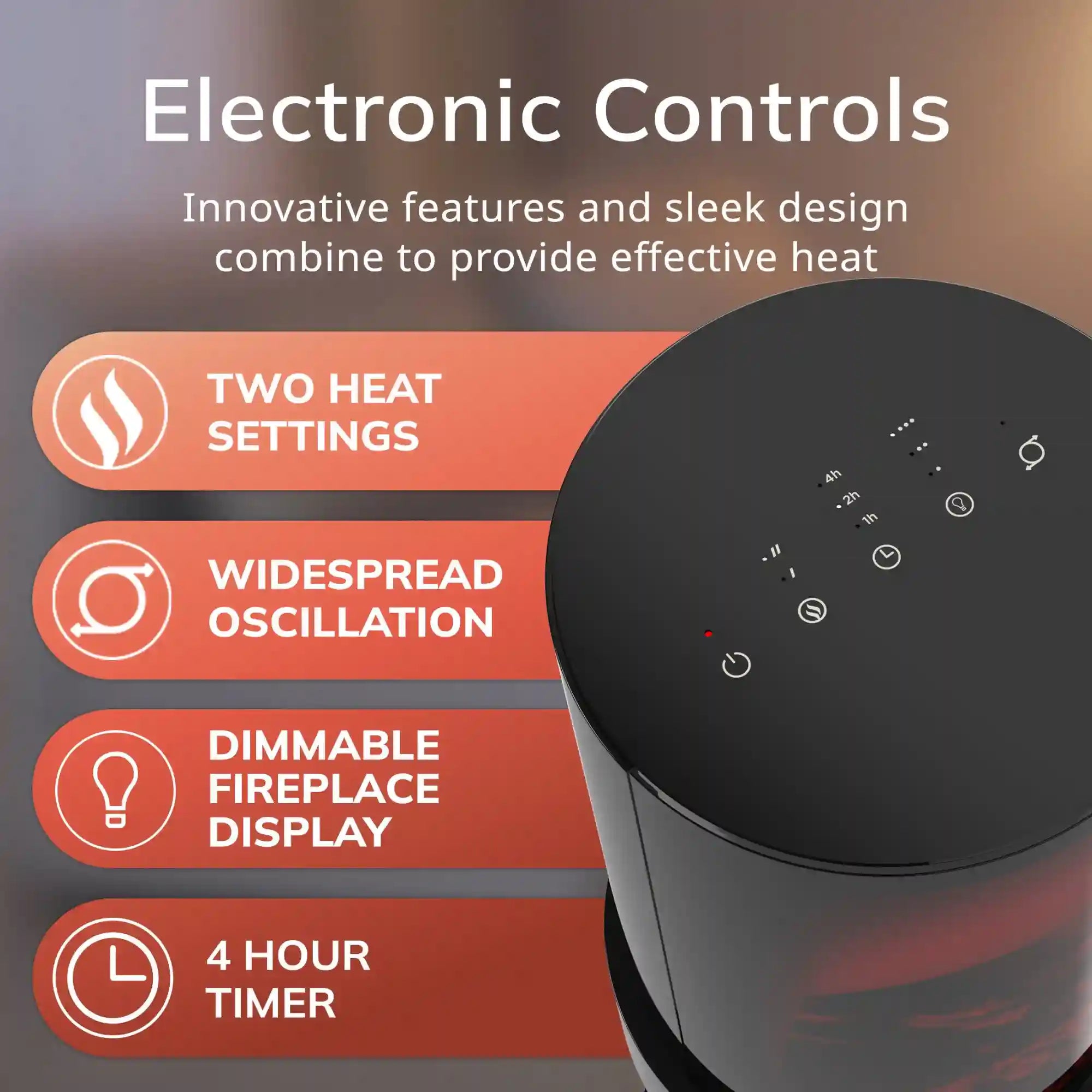 Lasko Fireplace 20" Ceramic Tower Heater (2 heat settings, timer, tip-over switch, black)
