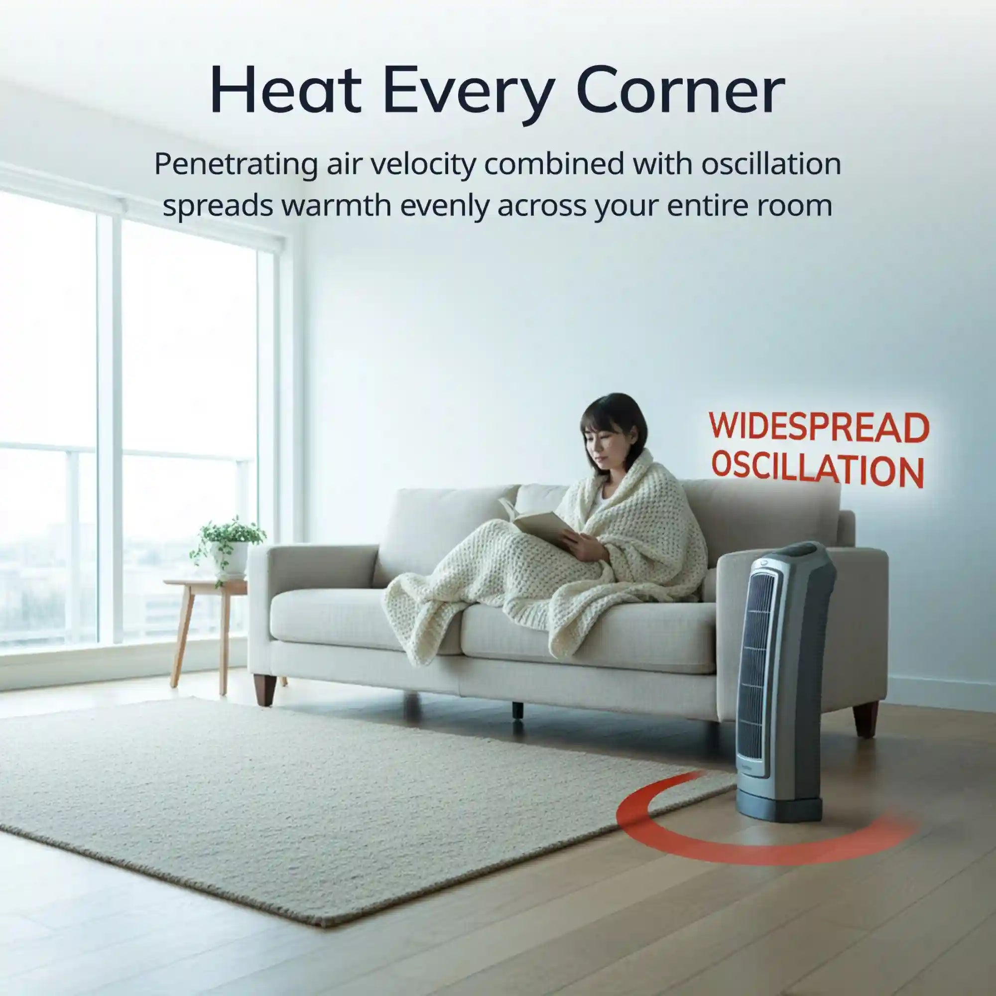 Lasko 1500W Electric Portable Oscillating Ceramic Space Heater Tower with Digital Display, 5538, Gray