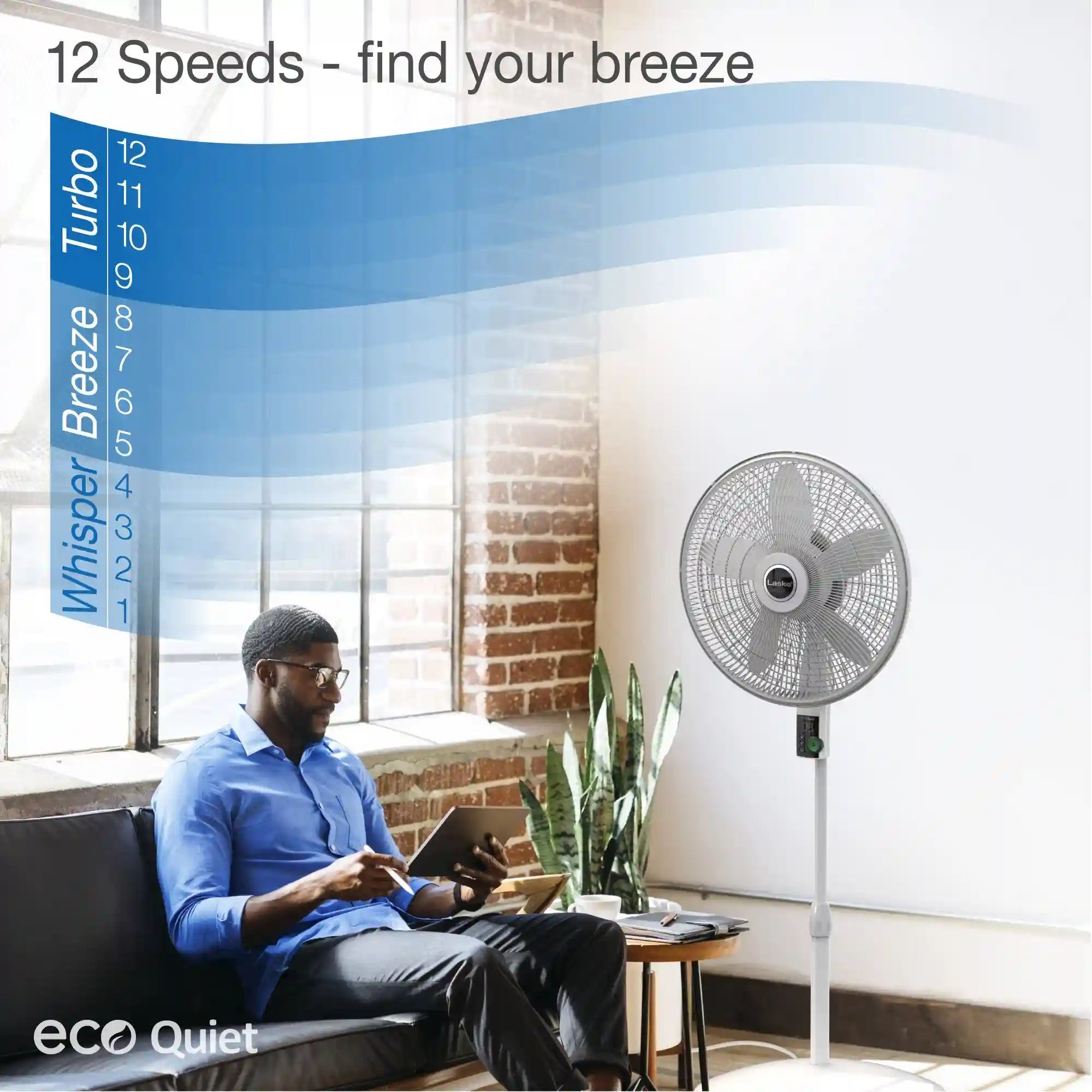 Lasko WhisperForce™ 18" 4-speed EcoQuiet DC Motor Pedestal Fan with Remote & Timer (white, model S18705)