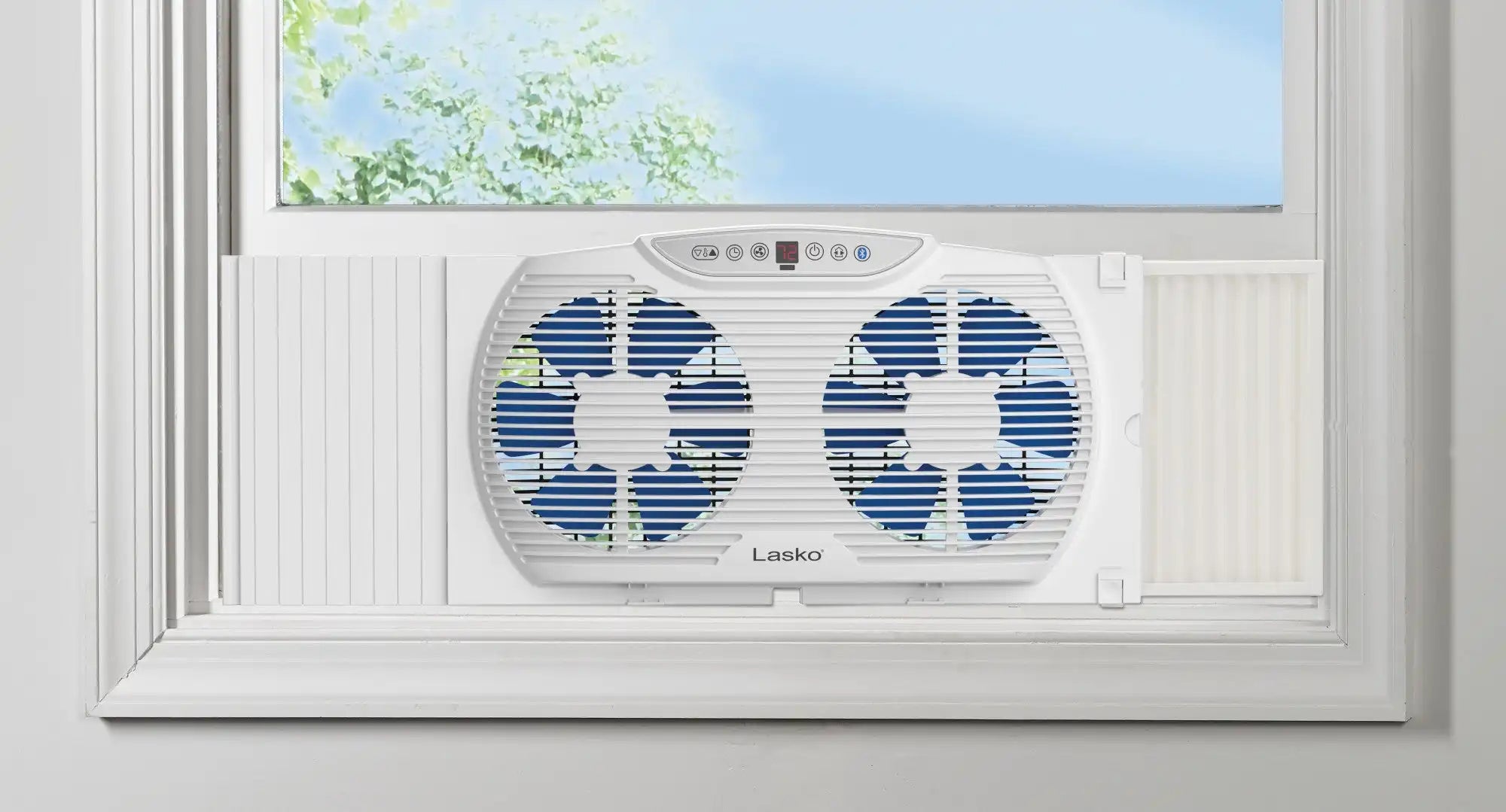 Lasko Electrically Reversible Twin Window Fan with Bluetooth Technology, W09560, White