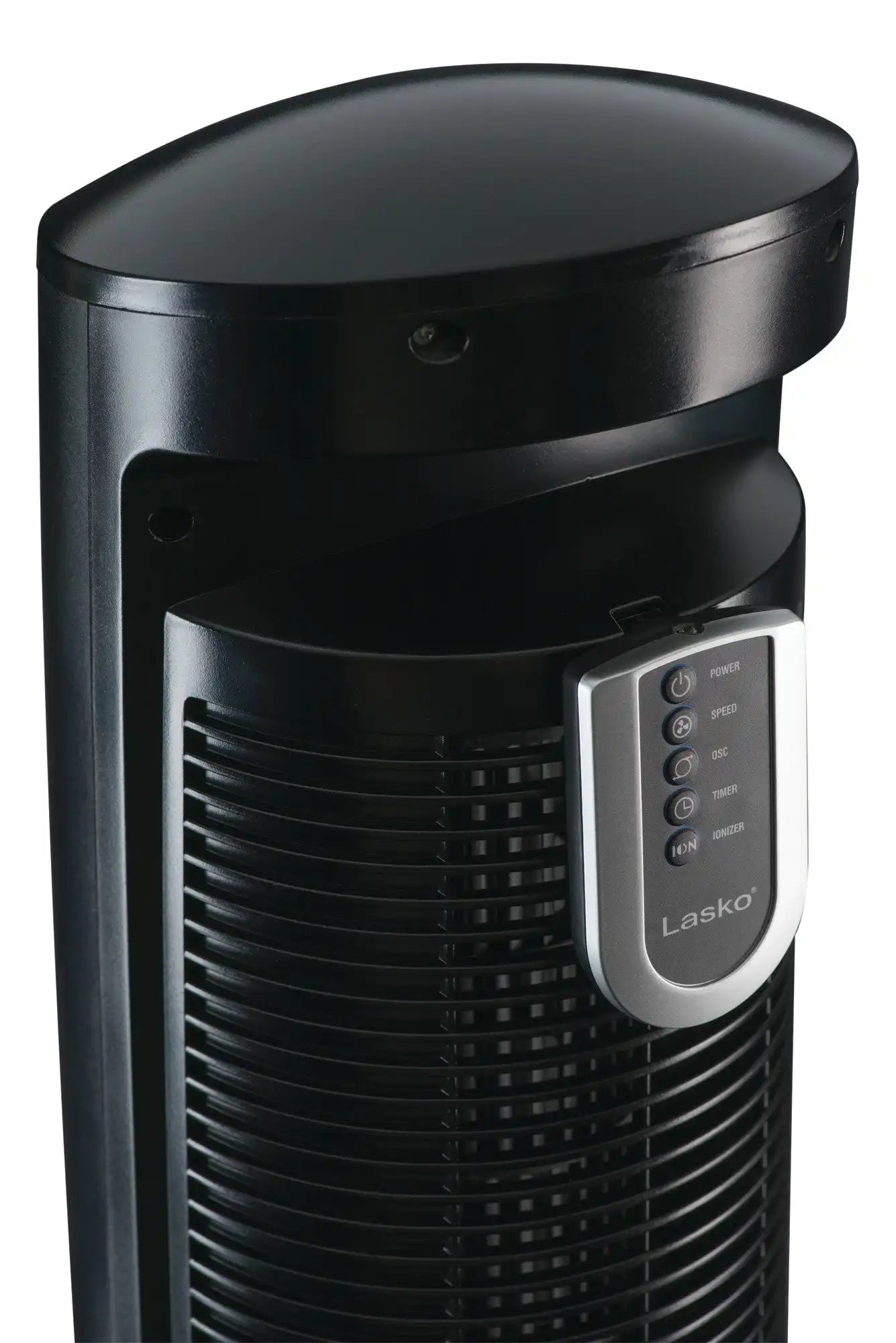 Lasko Wind Curve® 42" Tower Fan (3-speed, remote, timer, ionizer, black/woodgrain)