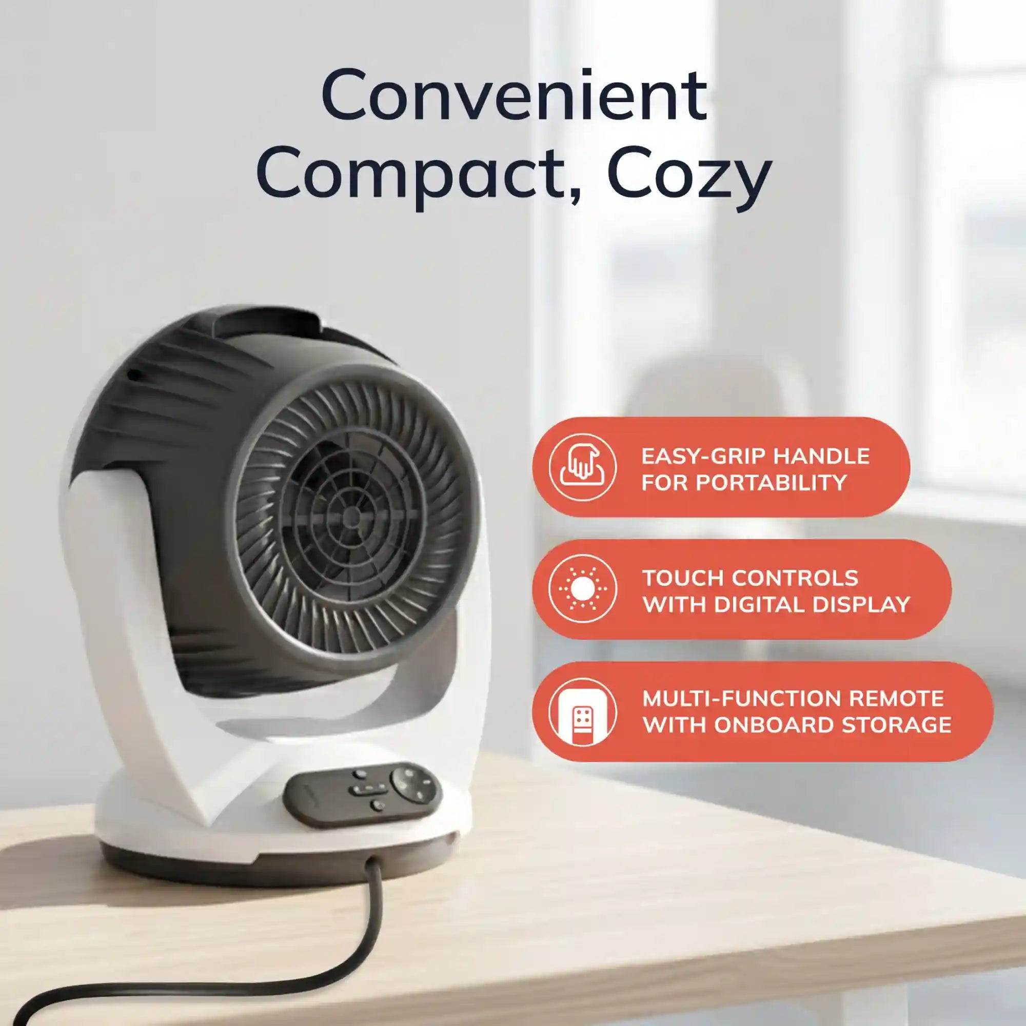 Lasko Whirlwind Heat™ Orbital Space Heater (3 heat settings, 3-speed, remote, timer. white)