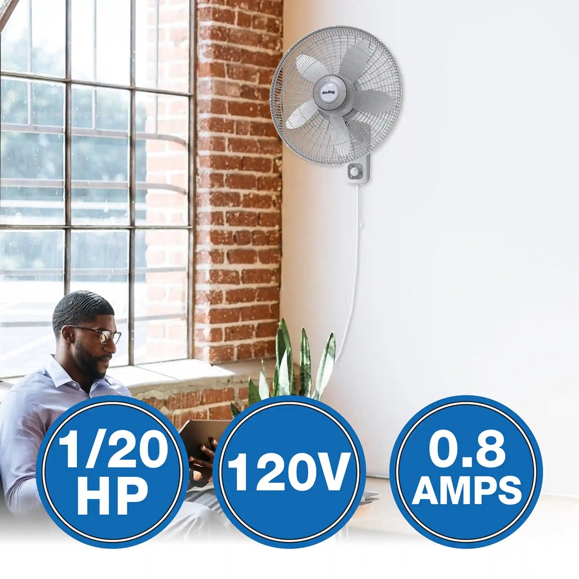 Air King 18" 1/20 HP Commercial Grade Wall Mount Fan (3-speed, manual, white)