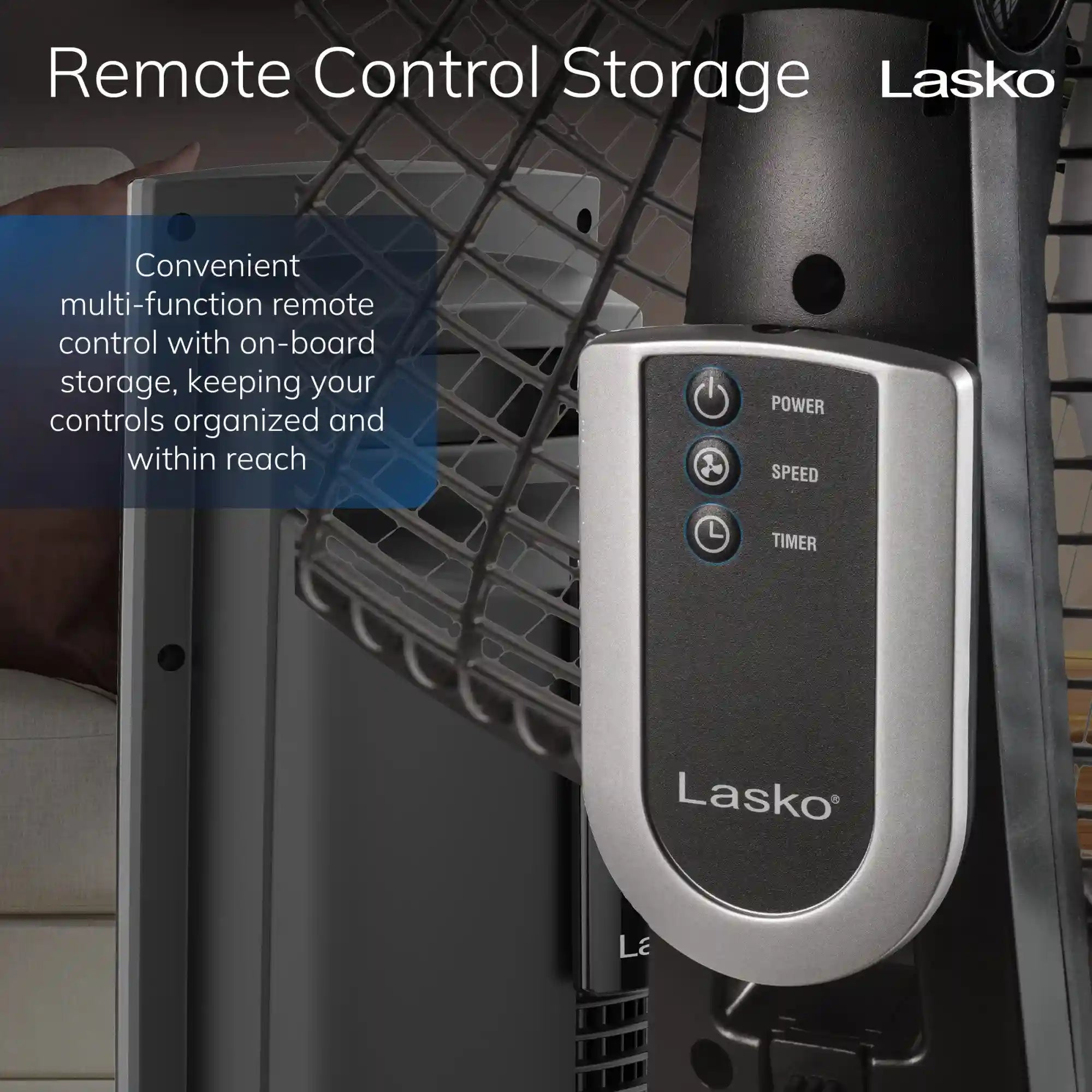 Lasko 20" Pedestal Fan (4-speed, remote, timer, black)