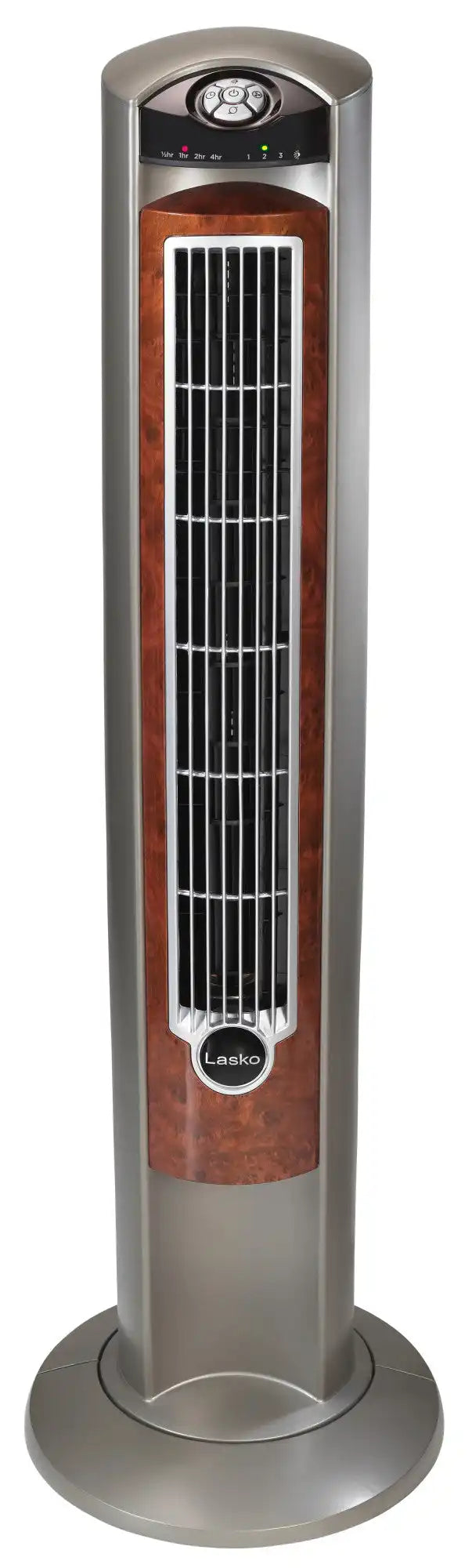 Lasko Wind Curve® 42" Tower Fan (3-speed, remote, timer, gray/woodgrain)