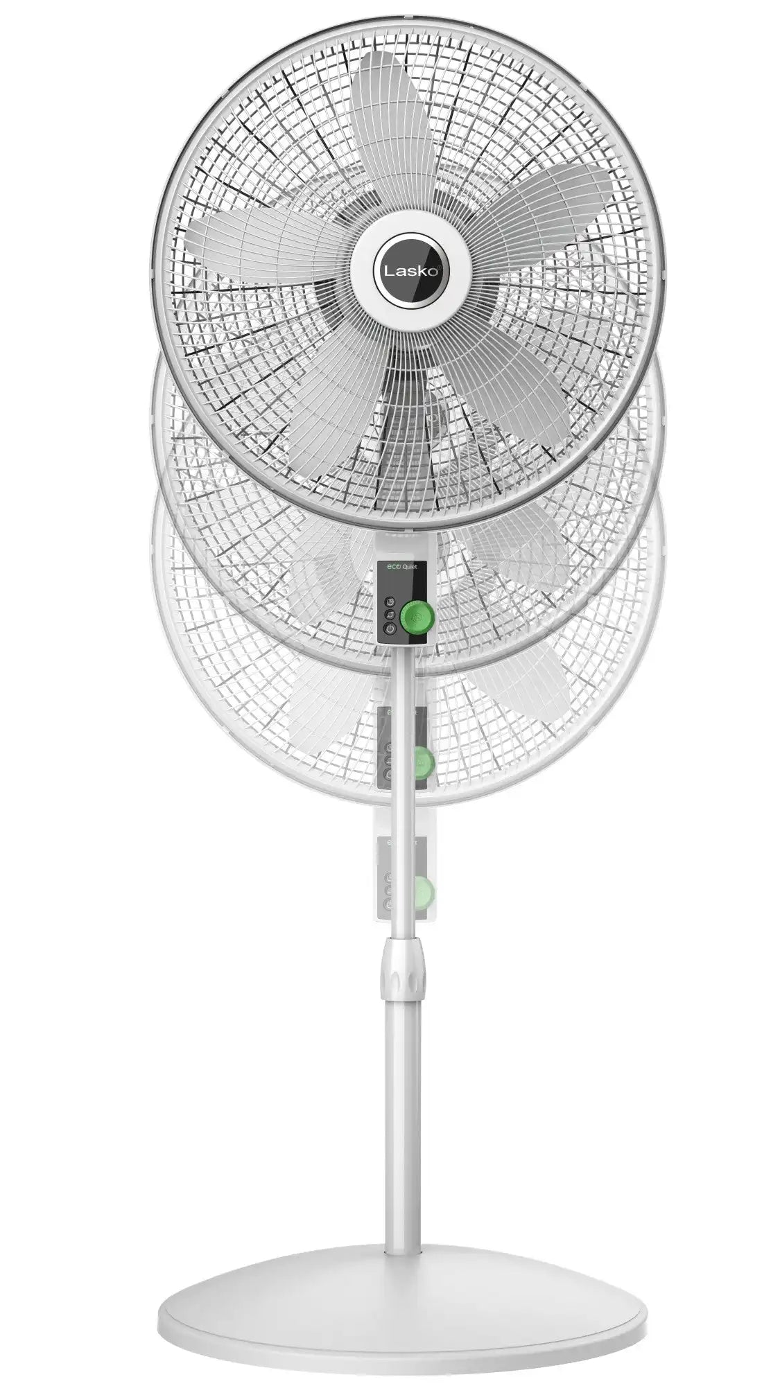 Lasko WhisperForce™ 18" 4-speed EcoQuiet DC Motor Pedestal Fan with Remote & Timer (white, model S18705)