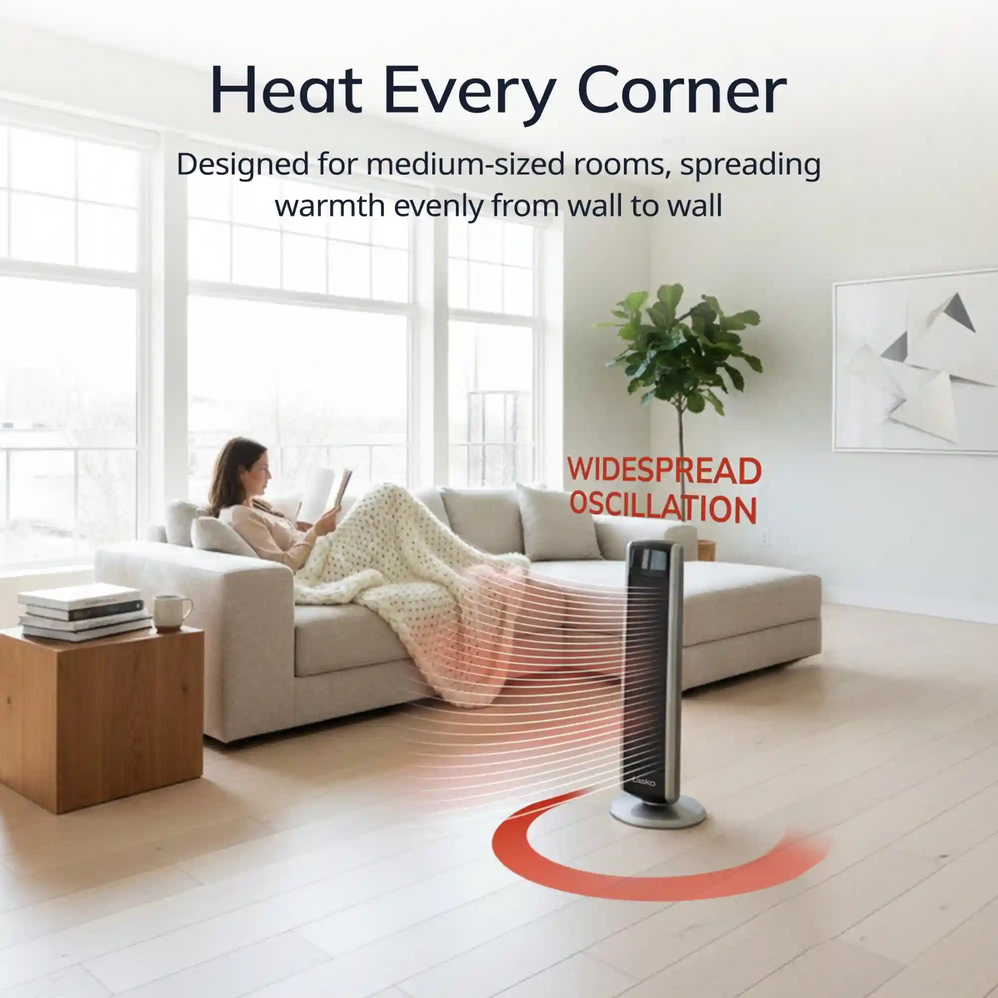 Lasko 29" Digital Ceramic Tower Heater (2 heat settings, remote, timer, black/silver)