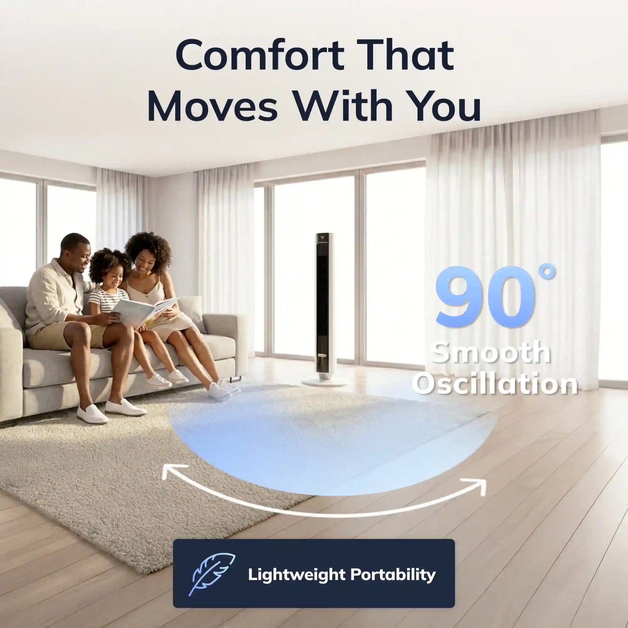 Lasko WhisperForce™ DC 40" Tower Fan (12-speed, remote, timer, air filtration, white)
