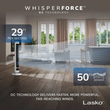 Lasko WhisperForce™ DC 40" Tower Fan (12-speed, remote, timer, air filtration, white/black)