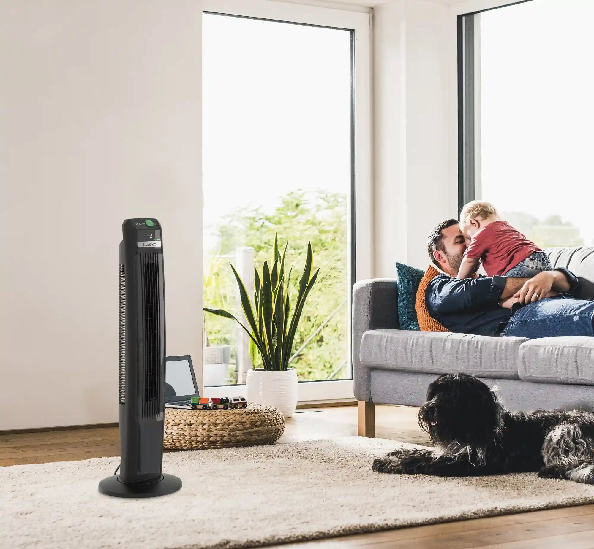 Lasko EcoQuiet DC 42" Tower Fan (12-speed, remote, timer, black)