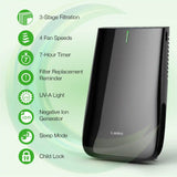 Lasko HF25630 Pure Platinum HEPA 28" Console Air Purifier (3-speed 3-stage UV-C filtration, black)