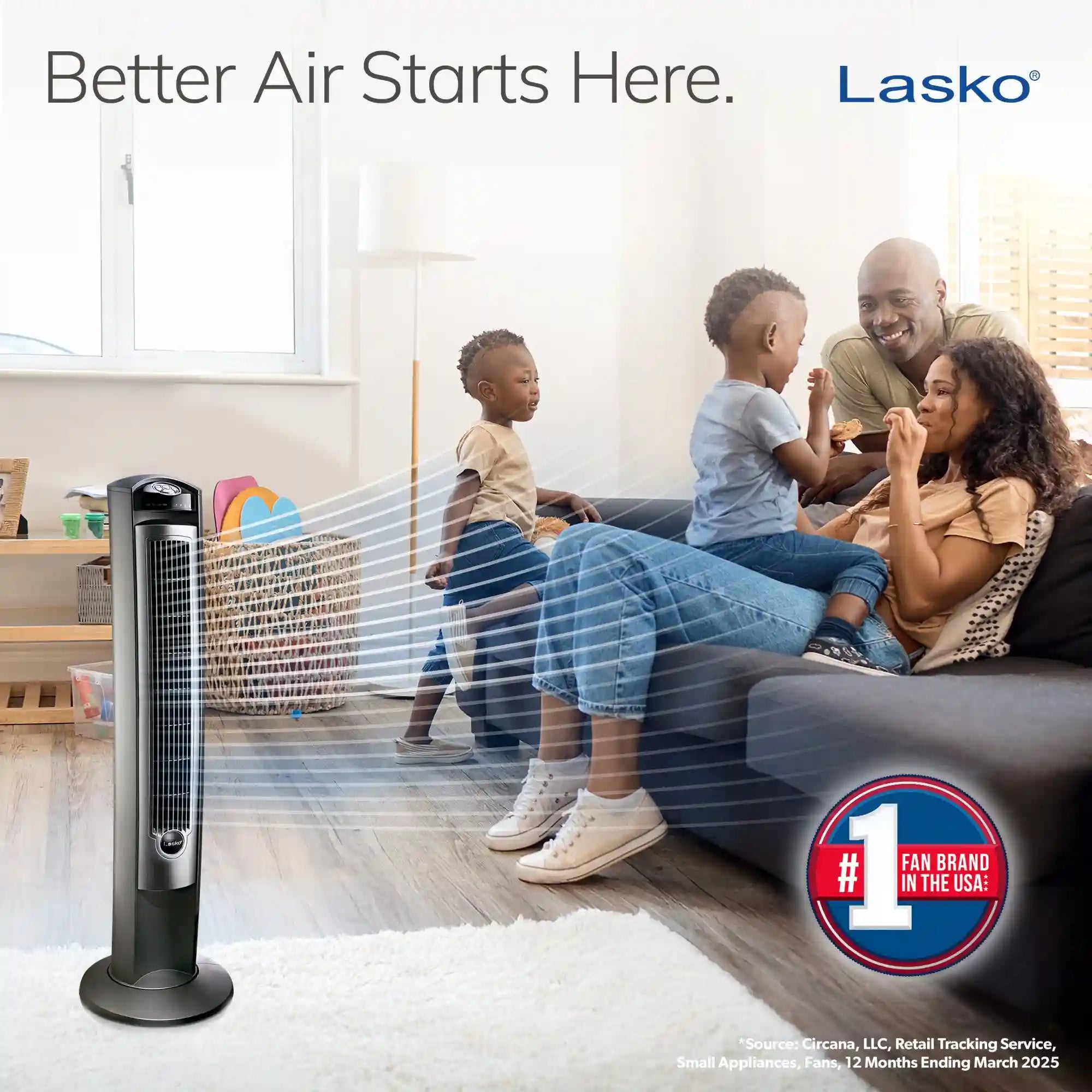 Lasko Wind Curve® 42" Tower Fan (3-speed, remote, timer, silver)