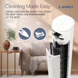 Lasko WhisperForce™ DC 40" Tower Fan (12-speed, remote, timer, air filtration, white/black)