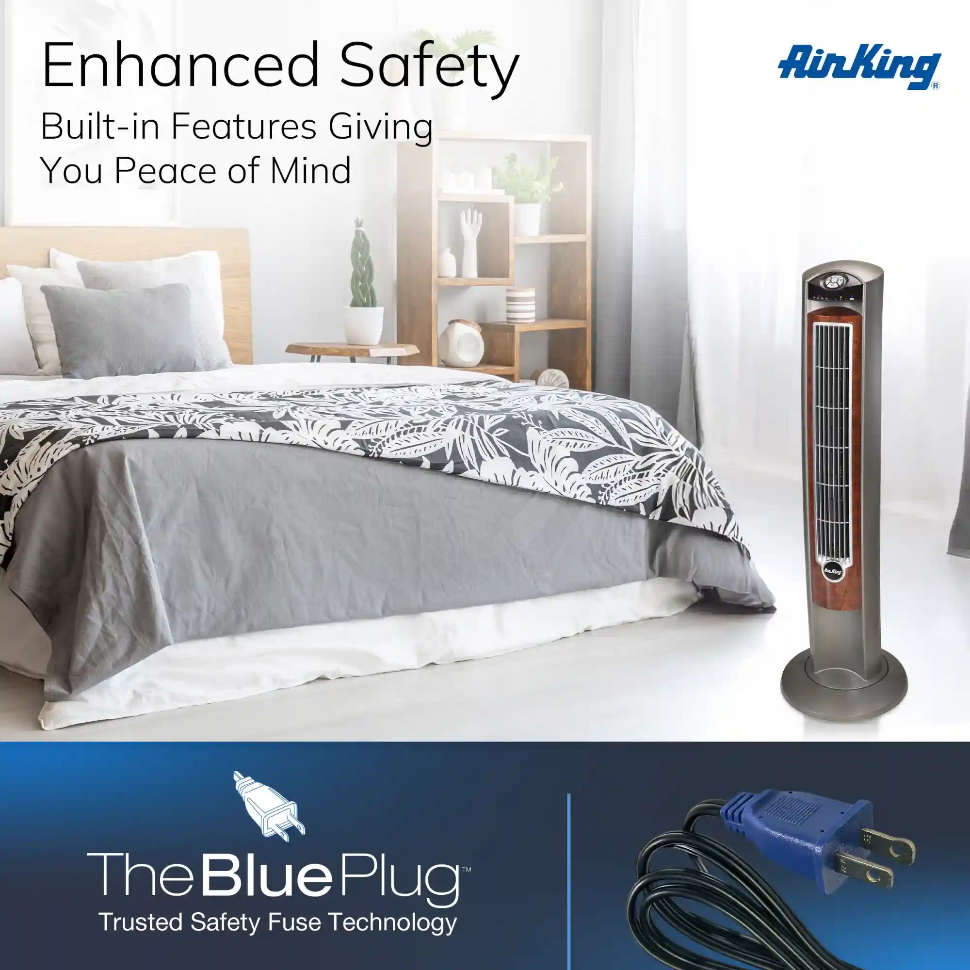 Air King Wind Curve® 42" Tower Fan (3-speed, ionizer, brown/tan)