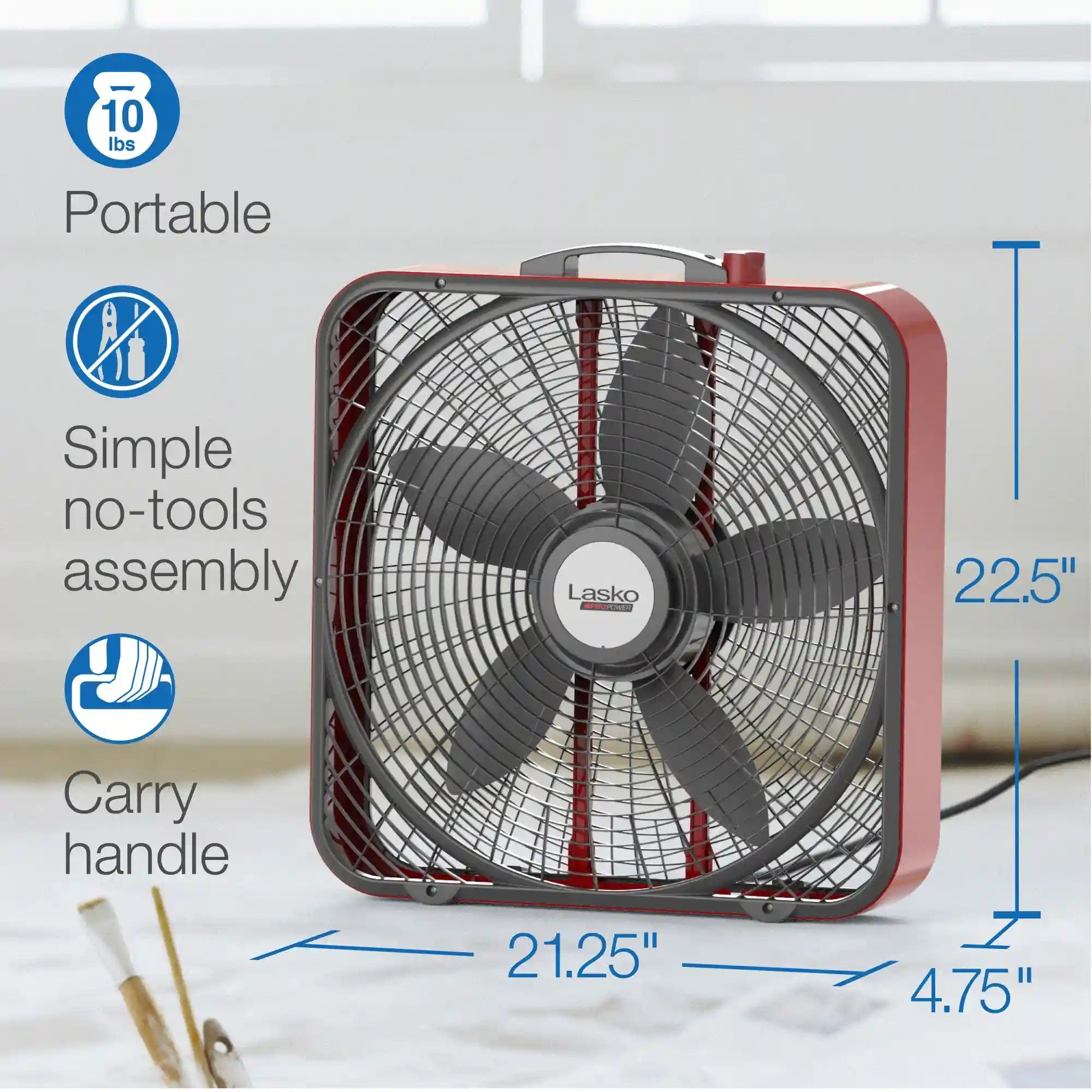Lasko 20" 3-Speed Pro Power™ Industrial Grade Box Fan (red)