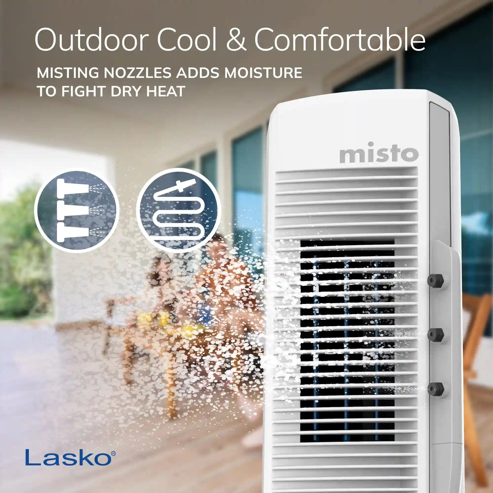 Lasko YF321 42" Misting Outdoor Tower Fan with 10-Foot Power Cord and 4 speeds: White