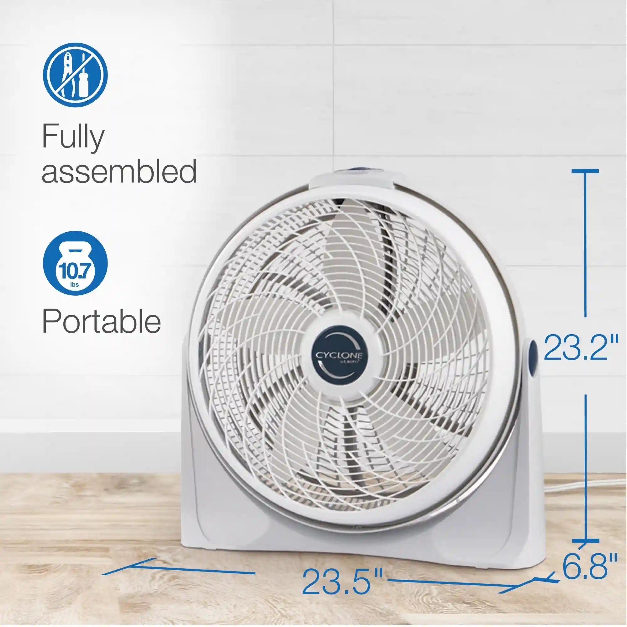 Lasko Cyclone® 20" Air Circulator Floor Fan (3-speed, manual, 90° oscillation, white)