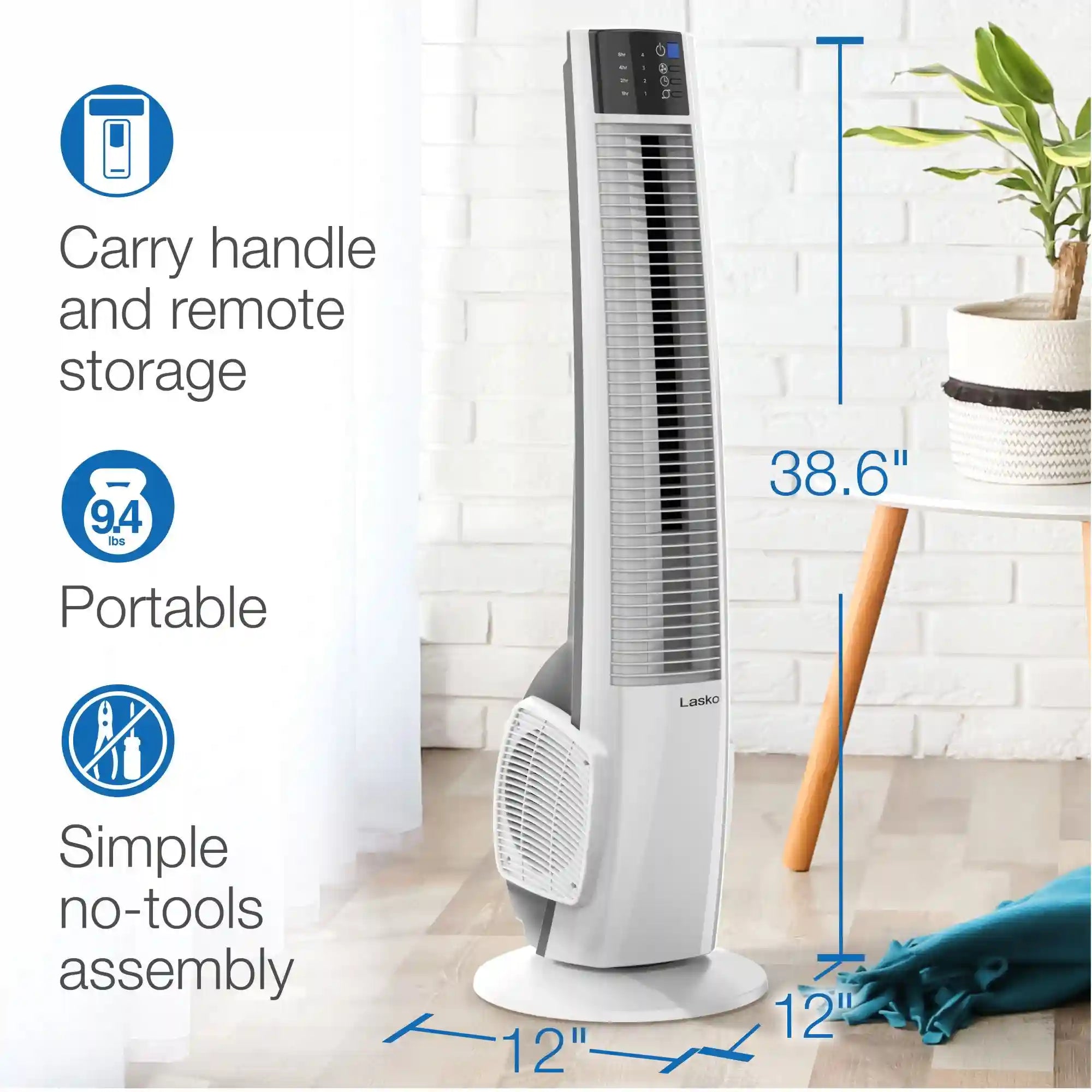 Lasko 38" Hybrid Tower Fan (4-speed, remote, timer, white)