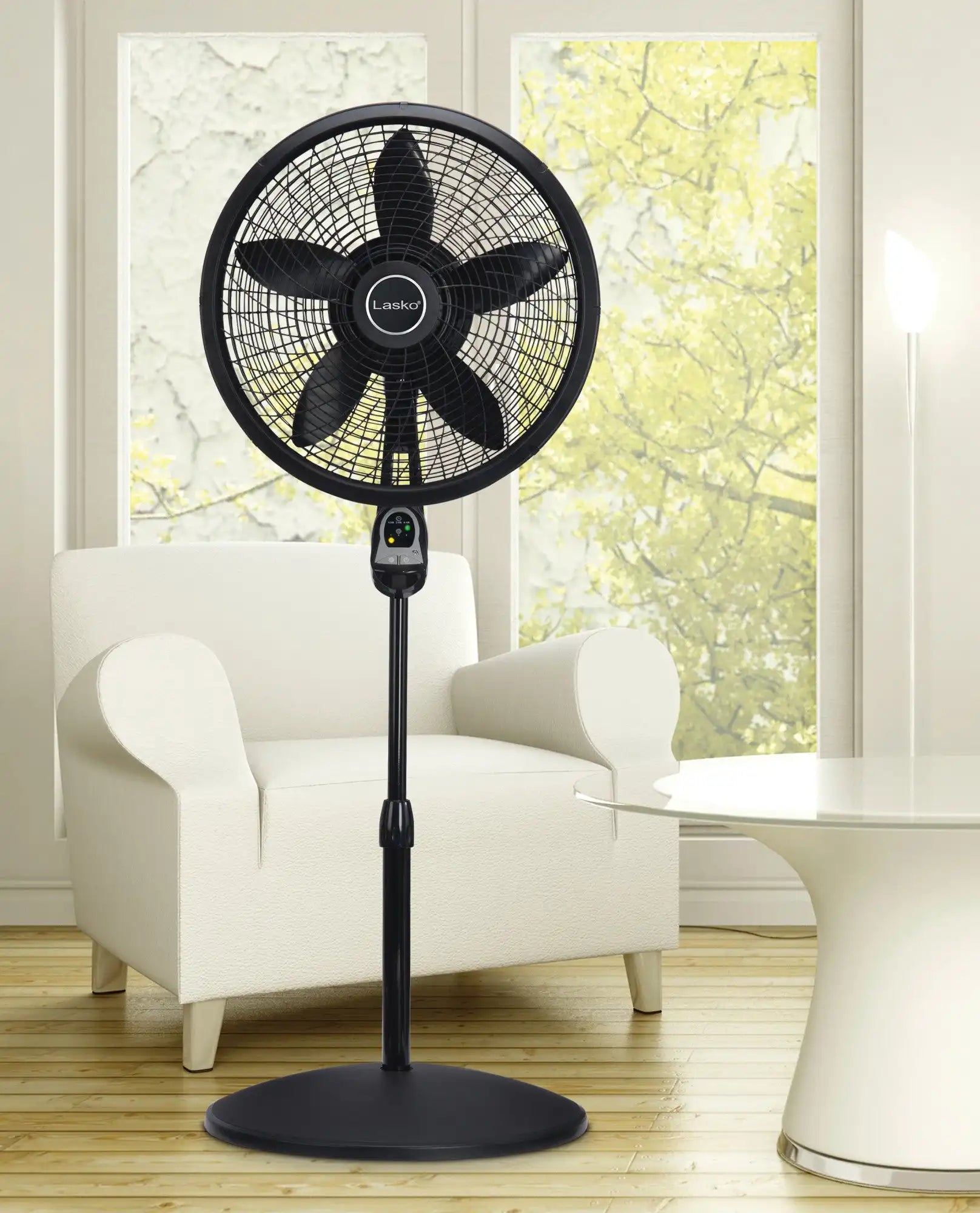 Lasko Cyclone® 18" Pedestal Fan (3-speed, remote, timer, black)