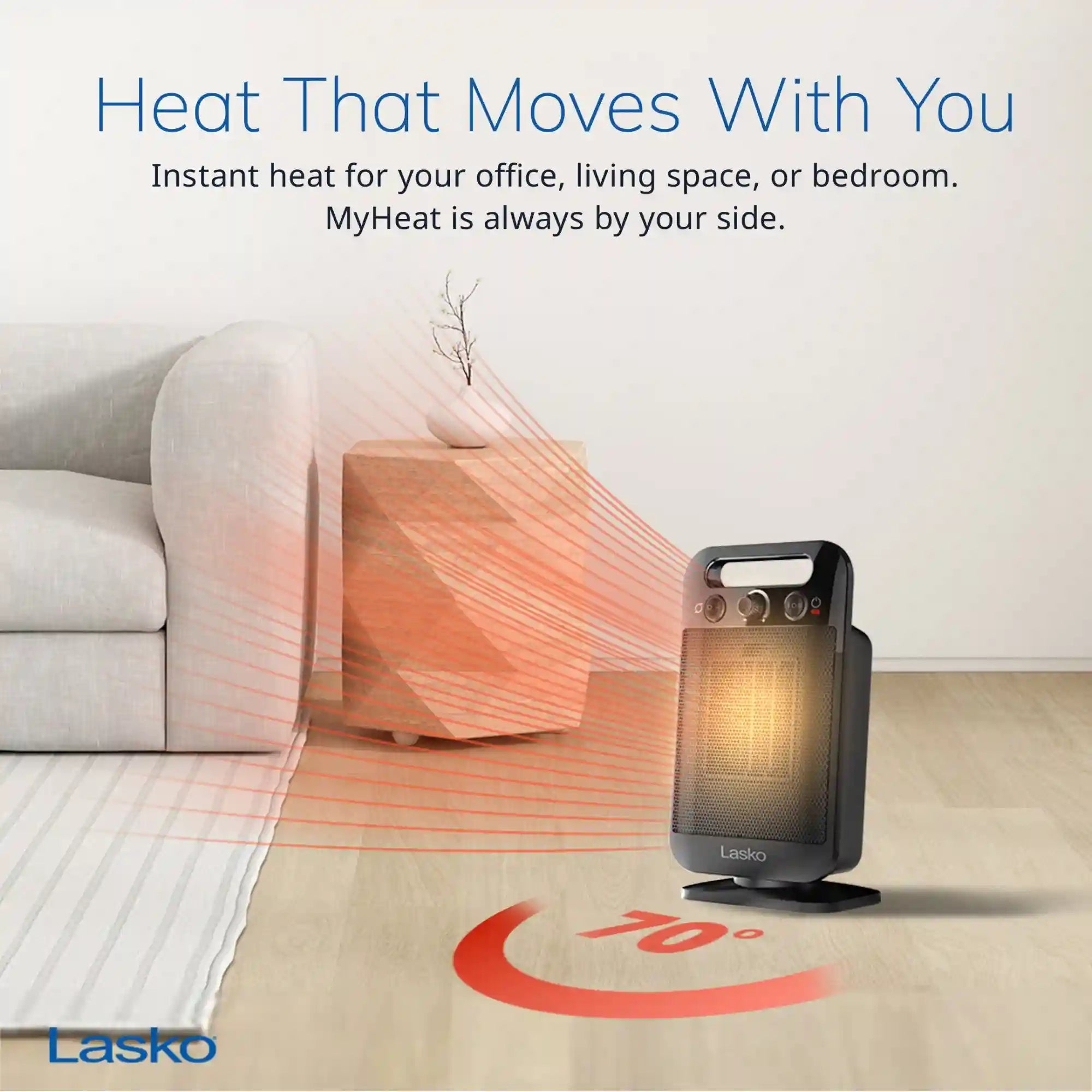 Lasko CD12100 Oscillating Personal Space Heater with Adjustable Thermostat, Black